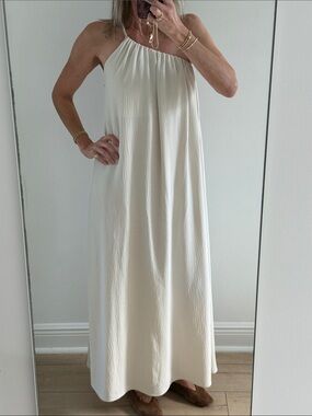 Zara Sleeveless One-Shoulder Cream Maxi Dress